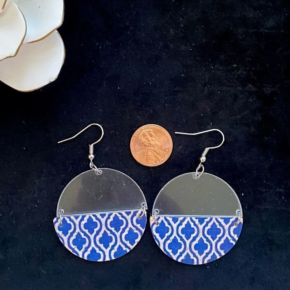 Moroccan Design Cork & Clear Acrylic Circular Drop Earrings NWT